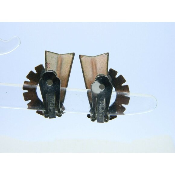 VTG RARE MATISSE Renoir Copper Red Enamel Fan Shape Clip Earrings - Picture 2 of 3